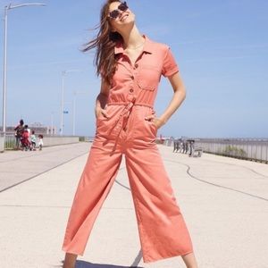 Madewell pink jumpsuit with cinched waist